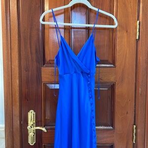 Zara XS long blue satin dress with buttons and a leg slit